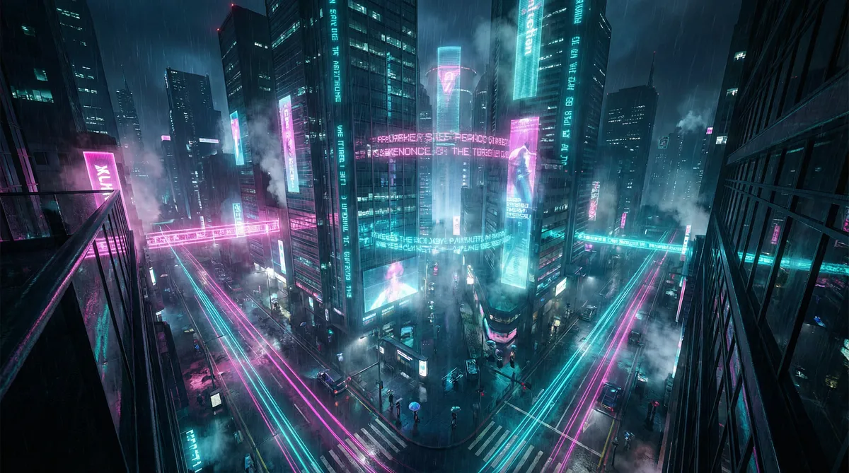 射局 电影 竖屏短剧平台首页背景 - 赛博朋克都市夜景